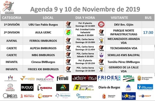 Agenda de partidos 9 y 10 de Noviembre