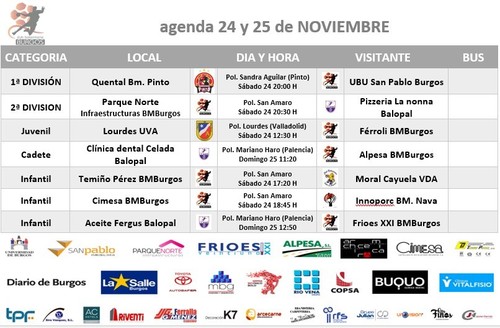 Calendario de partidos para el 24 y 25 de noviembre