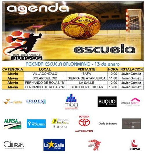 Agenda de la escuela de balonmano sábado 13 de Enero