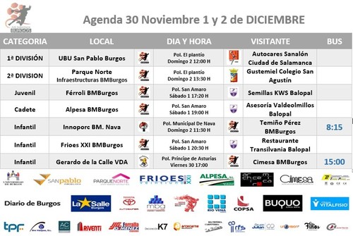 Calendario de partidos del fin de semana 1 y 2 de diciembre