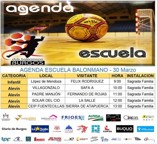 Agenda escuela de balonmano 30 de Marzo