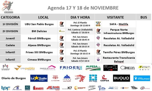 Calendario de partidos semana 17 y 18 de noviembre