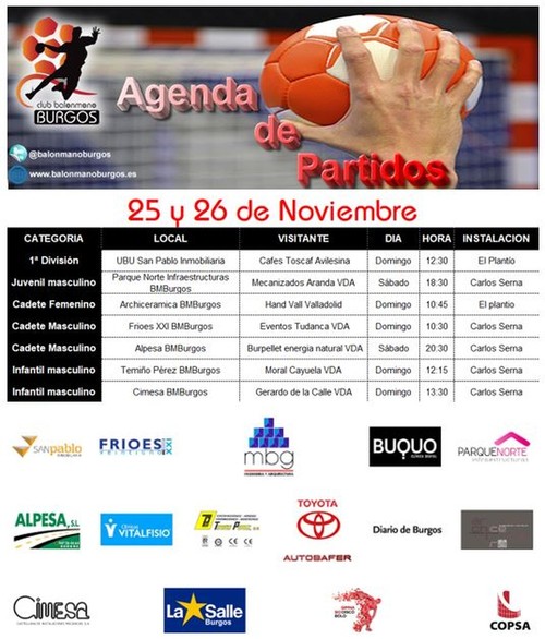 Agenda de partidos del fin de semana 25 y 26 de noviembre