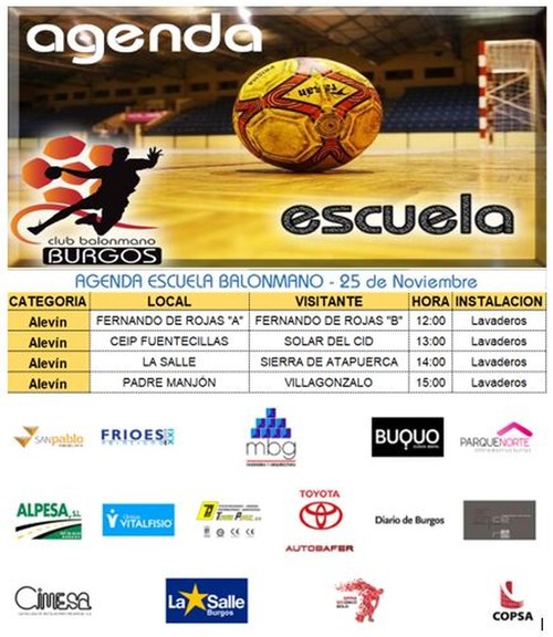 Agenda de la escuela de balonmano sábado 25 de noviembre